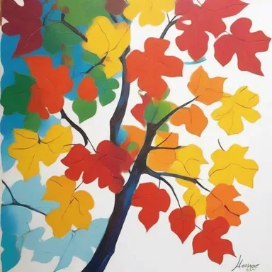 The artist used vibrant colors to paint the basal leaves of the tree, creating a beautiful and striking image.