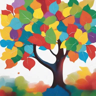 The artist used vibrant colors to paint the basal leaves of the tree, creating a beautiful and striking image.