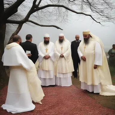 During the outdoor religious ceremony, they were forced to seek shelter from the inclementness of the weather.