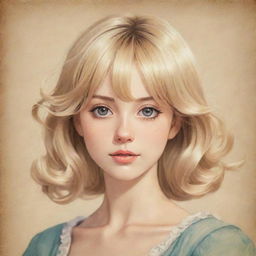 Create a vintage style anime drawing of a blonde woman