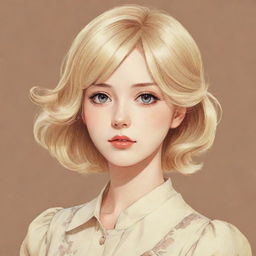 Create a vintage style anime drawing of a blonde woman