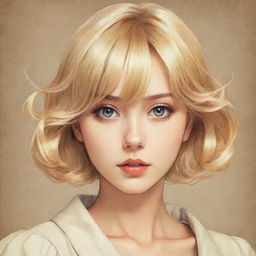 Create a vintage style anime drawing of a blonde woman