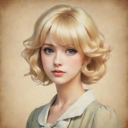 Create a vintage style anime drawing of a blonde woman