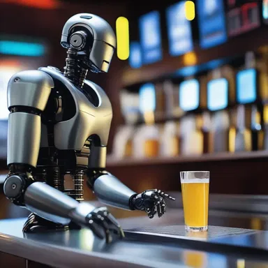 In the futuristic city portrayed in the science fiction novel, robots have replaced tapsters in every bar, ensuring perfect pours every time.