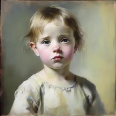 The painter captured the essence of innocence and vulnerability in his portrait of a sort of young child.