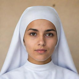 Portrait of a young Hispanic nun with brown eyes