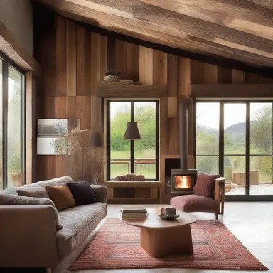 The sort of colors and textures used in the interior design of this house creates a rustic and cozy atmosphere.