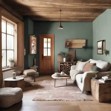 The sort of colors and textures used in the interior design of this house creates a rustic and cozy atmosphere.