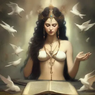 The goddess sorted through the mortal's prayers to determine which ones she would answer.