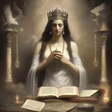 The goddess sorted through the mortal's prayers to determine which ones she would answer.