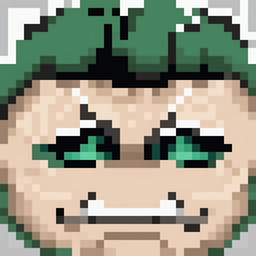 This is a high-quality 32x32 pixel art of Midoriya's face, set against a grid