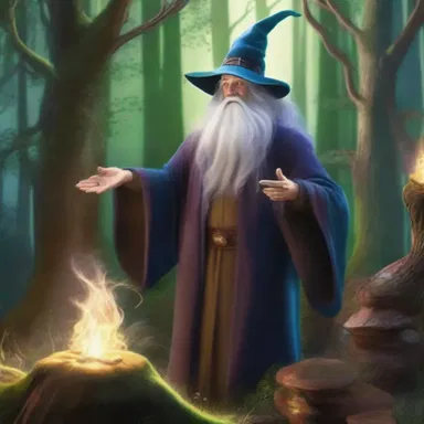 The wizard uses his magical powers to sort the chaos and restore harmony to the enchanted forest.