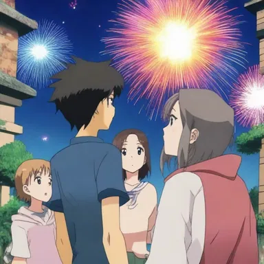 The loud fireworks disrupted the characters' conversation in the anime.