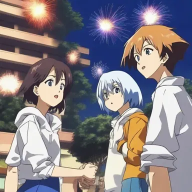 The loud fireworks disrupted the characters' conversation in the anime.