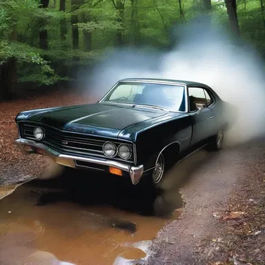 As the haunted car came to life, the pressure feed system unleashed a dark, viscous liquid that oozed from its engine, leaving a trail of terror behind.