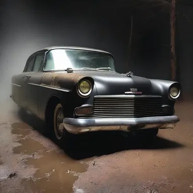 As the haunted car came to life, the pressure feed system unleashed a dark, viscous liquid that oozed from its engine, leaving a trail of terror behind.