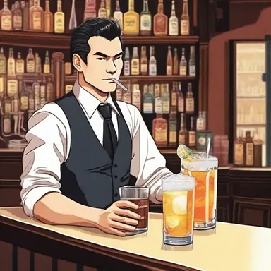 In the novel, the main character orders a refreshing highball at the bar after a long day.