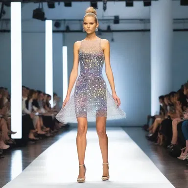The electron shell dress at the fashion show was designed to represent the atomic structure.