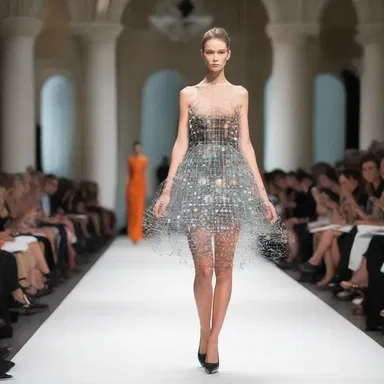 The electron shell dress at the fashion show was designed to represent the atomic structure.