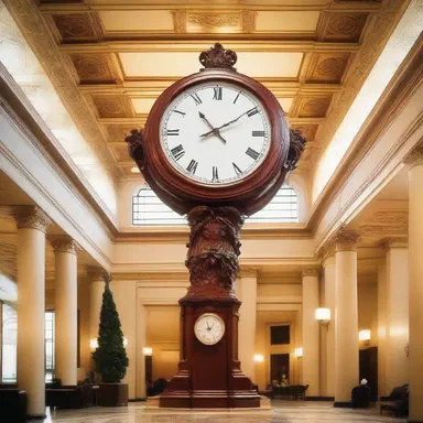 The clock in the grand lobby has a big hand that elegantly points to the minutes.