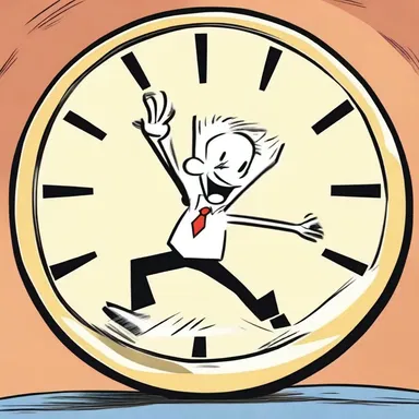 In the cartoon, the big hand on the clock face comically spins around uncontrollably.