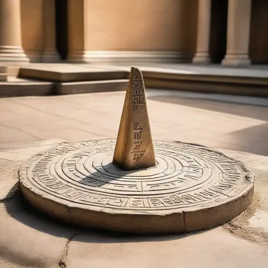 The ancient sundial in the temple courtyard features a big hand that indicates the passing minutes.
