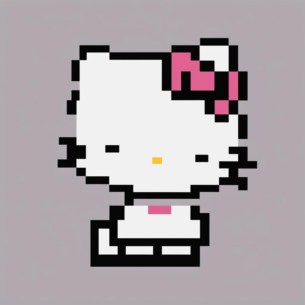 This is a 32x32 pixel art representation of Hello Kitty