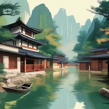 In the novel, the author described the peaceful life in a canton nestled between the mountains.