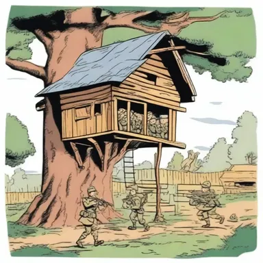 In the cartoon, the soldiers were humorously cantoned in unusual places like a treehouse or a barn.
