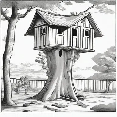 In the cartoon, the soldiers were humorously cantoned in unusual places like a treehouse or a barn.