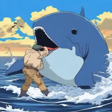 In the anime, the brave whale hunter used a sharp knife to flense the blubber from the giant sea creature.
