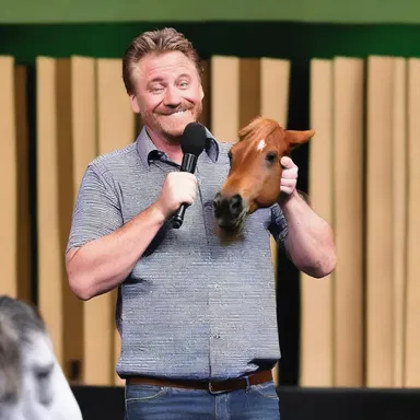 During the comedy show, the comedian made a hilarious joke about horses horsing around in a stable.
