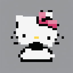 This is a 32x32 pixel art representation of Hello Kitty, rendered in black and white