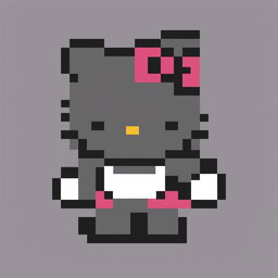 This is a 32x32 pixel art representation of Hello Kitty, rendered in black and white