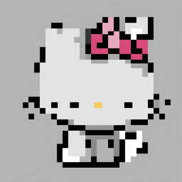 This is a 32x32 pixel art representation of Hello Kitty, rendered in black and white