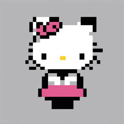 This is a 32x32 pixel art representation of Hello Kitty, rendered in black and white