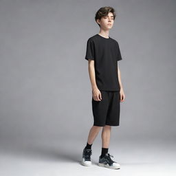 3D illusion of a 20-year-old cartoon character boy wearing a black shirt with sneakers