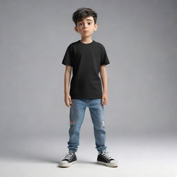 3D illusion of a 20-year-old cartoon character boy wearing a black shirt with sneakers