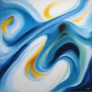 The painter's abstract artwork was inspired by the concept of hydrodynamics, capturing the dynamic and fluid nature of water in motion.