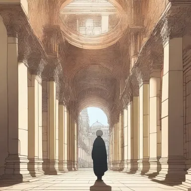 The protagonist of the anime series found solace in the peaceful narthex of the ancient basilica.