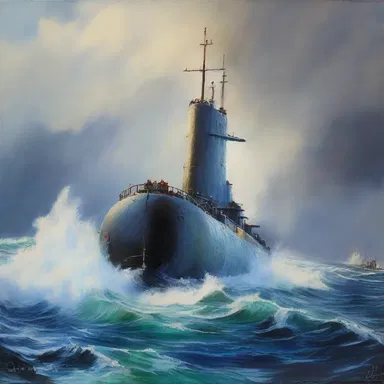 The artist skillfully captured the intense motion of the submarine pitch in their painting, giving it a sense of dynamic energy.