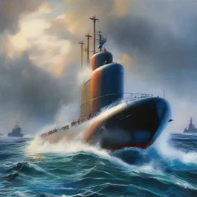 The artist skillfully captured the intense motion of the submarine pitch in their painting, giving it a sense of dynamic energy.