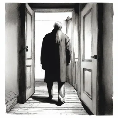 The infirm old man trembled in fear as he heard the sound of footsteps approaching his darkened room.