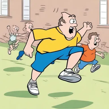 In the cartoon, the infirm character struggled to keep up with the energetic and lively ones, constantly falling behind.