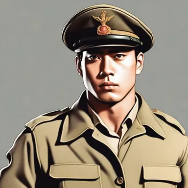 In the novel, the protagonist wears a service cap to signify his military background and discipline.