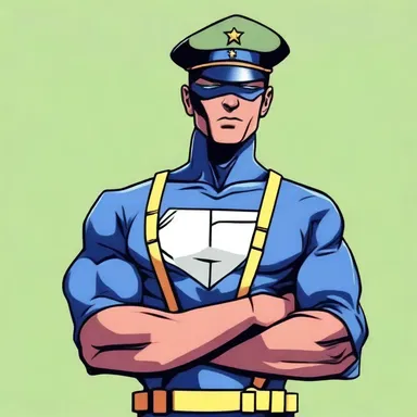 The superhero character is always depicted wearing a service cap to highlight his military training and bravery.