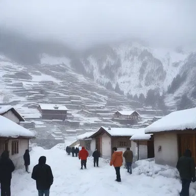 The villagers watched in horror as the snow began to roll down the mountain, engulfing everything in its path.