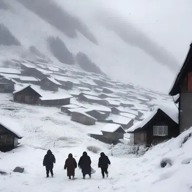 The villagers watched in horror as the snow began to roll down the mountain, engulfing everything in its path.