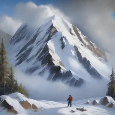 The artist depicted the powerful force of the avalanche by capturing the moment the snow began to roll down the mountain.