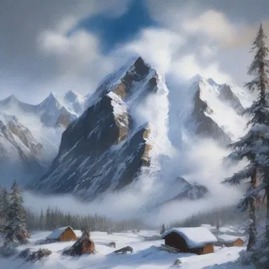 The artist depicted the powerful force of the avalanche by capturing the moment the snow began to roll down the mountain.